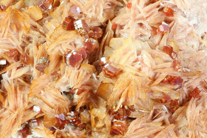 Ruby Red Vanadinite Crystals on Pink/Orange Barite - Morocco #80527